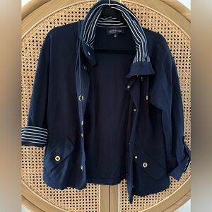Jones New York nautical navy blue and white striped cotton jacket